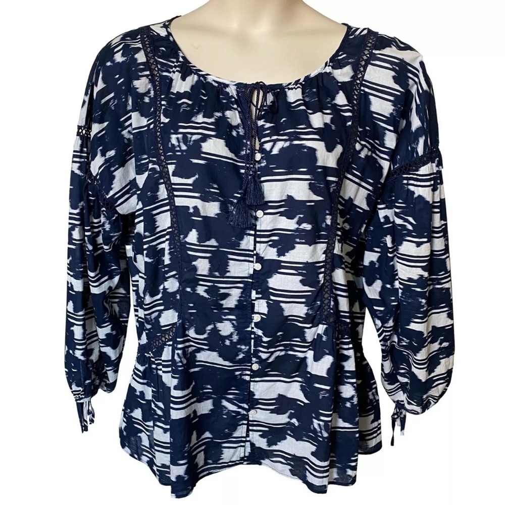Lane Bryant Navy and White Women's Peasant Top